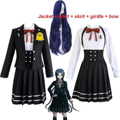 5 PCS Shirogane Tsumugi Cosplay Costume Purple Wig Danganronpa School Girl JK Uniform Women Anime Skirt Set Halloween Party Suit