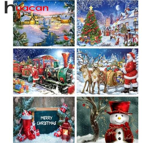 Huacan Diamond Mosaic Painting 5d Santa Claus Full Square Diamond Embroidery Christmas Wall Art Home Decor