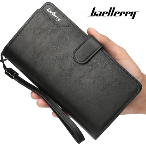 Baellerry Men Long Wallet Clutch Bag With Strap Luxury Leather Mens Phone Pocket Credit Card Holder Walet masculina carteras