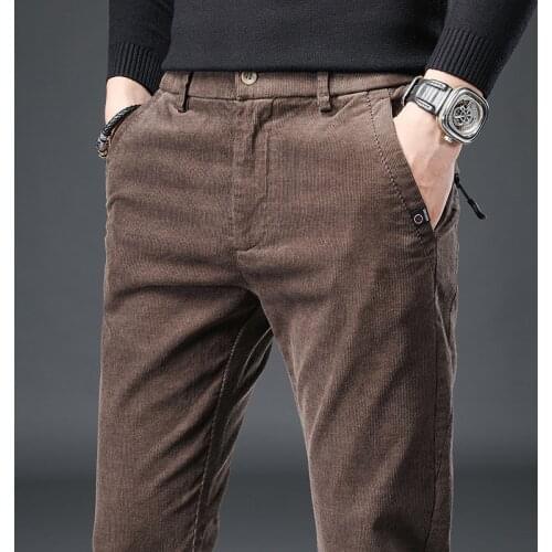 Corduroy Casual Mens Pants 2020 Korea Style Elastic Waist Winter Pencil Pants Man Overalls Jogging Pants Men Trousers