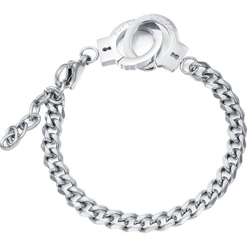 CYUE Wholesale 316L Stainless Steel Link Personality interlocking handcuffs Bracelet For Women Men Fashion Punk Jewelry B023