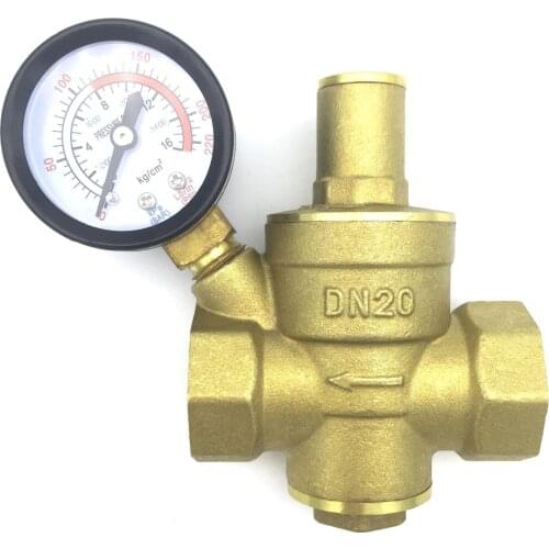 DN20 Brass Valve 3/4" Water Pressure Regulator with Gauge for Water Pressure Reducing Valve Adjustable Connector Valve