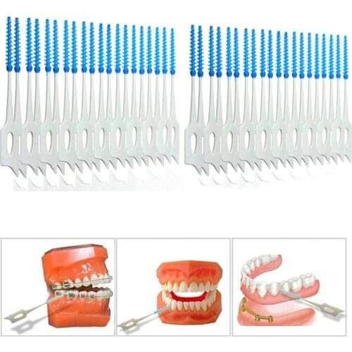 40pcs /box Double Floss Head Hygiene Dental Silicone Interdental Brush Toothpick Household Dental Flosser