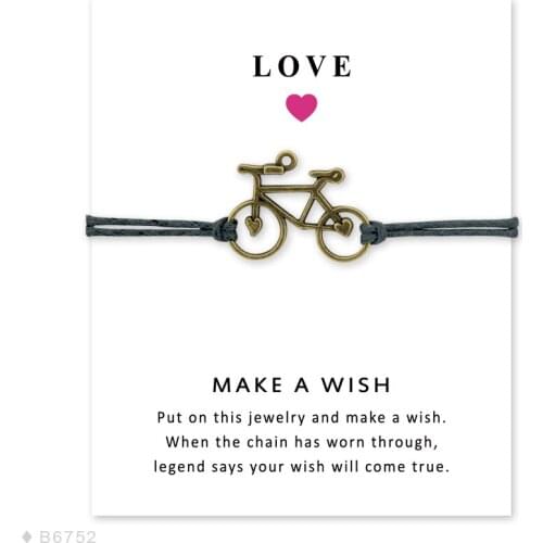 Hot Sale Unisex Friendship Statement Make a Wish Silver Brass Live to Ride Cycling Bikers Bicycle Charm Mens Bracelets for Women