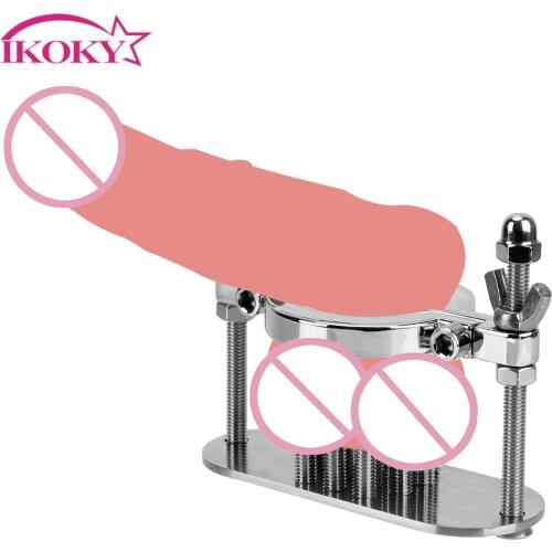 IKOKY Metal Spike Penis Ring Clamp Cock Ring Stretcher Scrotum Stimulation Lock Testicle Clamp Training Device Male Chastity