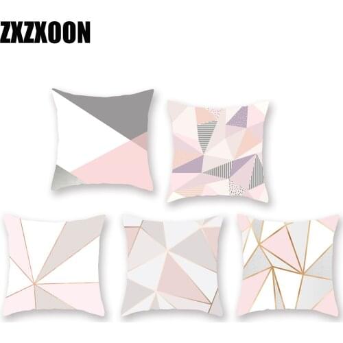 Diy Custom Pink White Ins Nordic Style Geometric Throw Pillow Covers Polyester Cushion Cover Decorative for Sofa Home Car