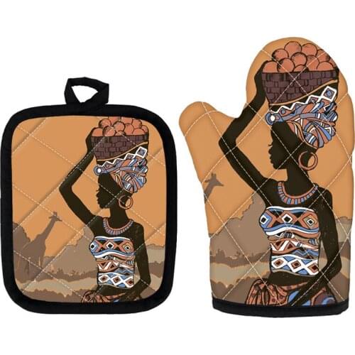 2Pcs Quilted Oven Gloves Set Nightmare Before Christmas Heatproof Mitten Kitchen Cooking Microwave Oven Mitt Insulated Non-slip