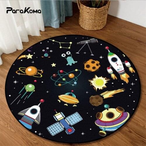 Area Rug for Bedroom Cartoon Space Planet Pattern Round Carpet Rugs for Children Rooms grey modern home decor 100% Polyester