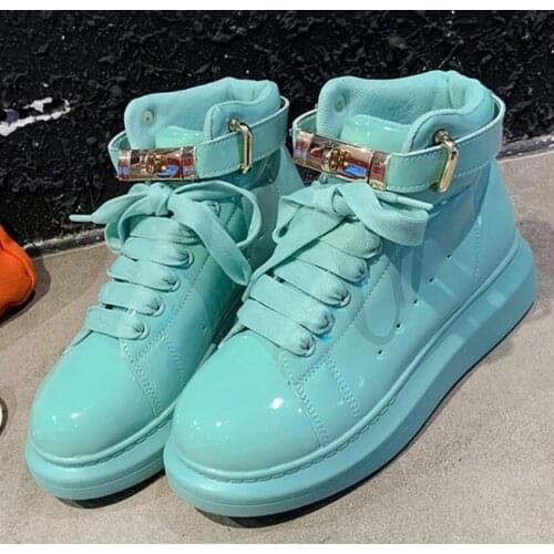 Spring Autumn Buckle Designer Wedge Shoes Platform Sneakers Women Candy Color Straps Lace Up Feminino Casual Female Shoes Woman