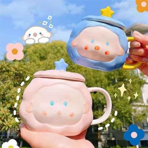 Kawaii Cloud Breakfast Mug With Lid Spoon Creative Personality Home Travel Mug Teacup Cute Ceramic Student Mugs Coffee Cup Gift
