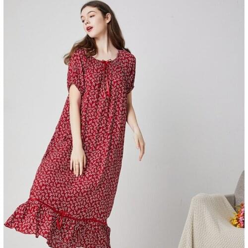 Summer Slash Neck Sexy Nightwear Short-sleeved Loose Princess Pajamas Rayon Print Sleeping Dress Plus Size Women Sleepwear 2021