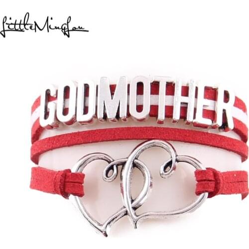 Little Minglou Godmother bracelet double heart charm suede wrap Bracelets & Bangles for women jewelry family mother gifts