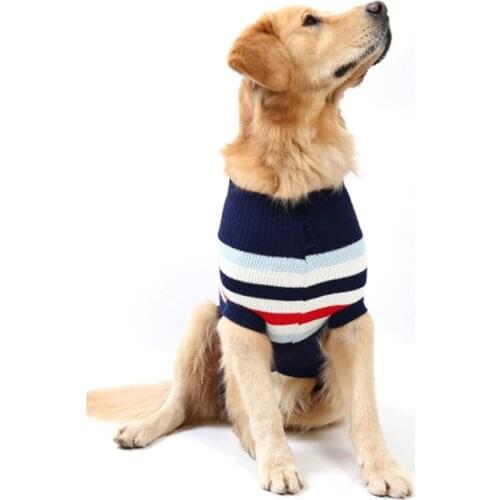Cute little pet dog cat hook knitted sweater clothing sleeveless stripes large dog golden dog sweater clothes hoodie
