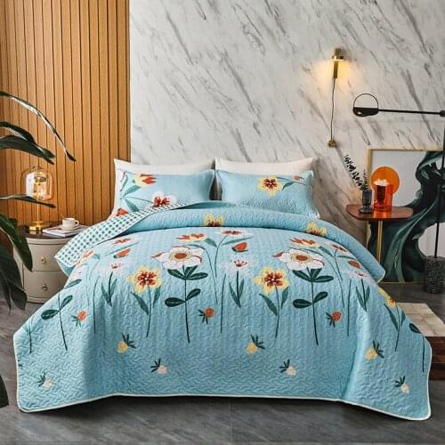 Fashion Bedding Quilted Bedspread Set 3Pieces Floral Printed Patchwork Coverlet Summer Quilt Blanket Cubrecam Bed Cover Colcha