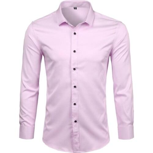 Mens Bamboo Fiber Formal Shirt Casual Slim Long Sleeve Mens Social Shirt Comfortable Non-iron Solid Solid Color Mens Shirt