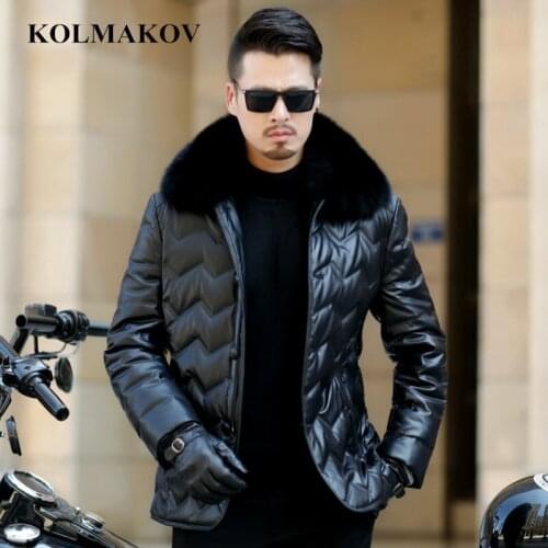 KOLMAKOV 2020 New Mens PU Down Jackets Fox Fur Collar Coats Winter Mens Short Parkas M-3XL Thicken Waterproof Overcoats Homme