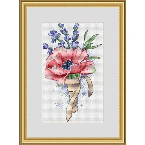 Poppy lavender bouquet 20-26 cross Stitch Set Cross-stitch Kit Embroidery Needlework Craft Packages Cotton Fabric Floss
