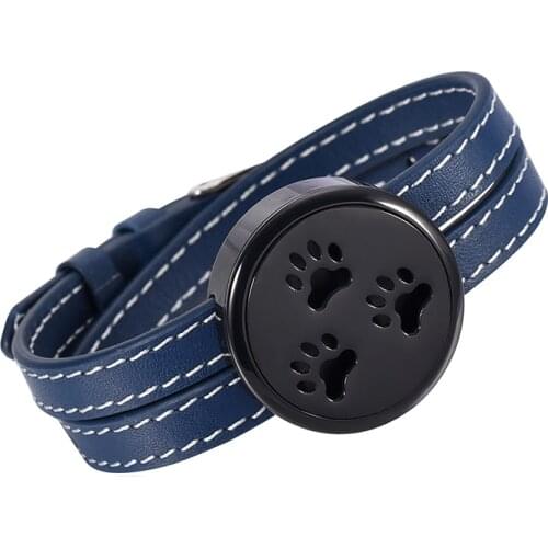 Stainless Steel Blue Leather Strap Black Dial Aromatherapy Essential Oils Diffuser Perfume Free12 Pads Keepsake Bracelet IJC0012