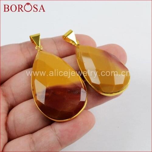 BOROSA New Arrival 10PCS Gold Color Mookaite Jaspers Pendants Drusy Jewelry Natural Stones Gems Pendants for DIY Necklace WX966