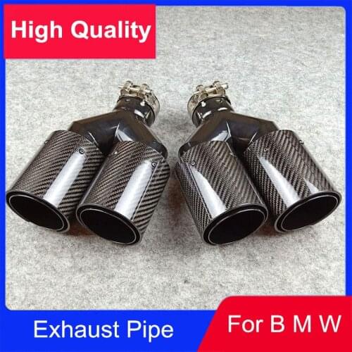New Outlet 92mm Double Nozzles Car Exhaust Tail Tips For B-MW Glossy Black Stainless Steel Y Style Exhaust Pipes 2pcs