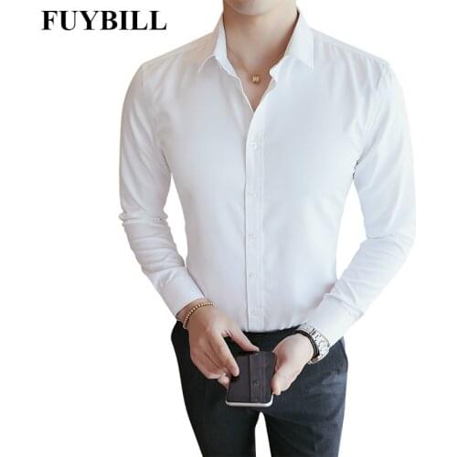 Fuy Bill 2021 Solid Color Shirt Long Sleeve Mens Korean Youth Single Breasted Polyester Slim Business Casual Solid Color Shirt