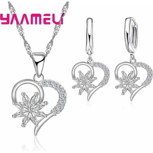 Natural Style Maple Leaf Pointed Flower Shape Embellishment Crystal 925 Sterling Silver Necklace Earrings Set For Girl