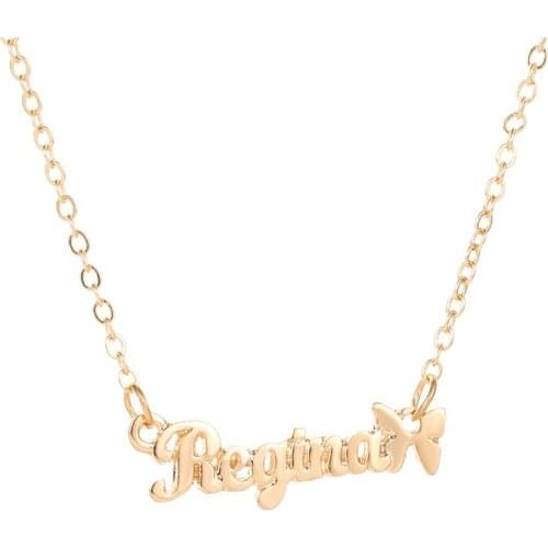 Fashion Simple Letter Regina Pendant Necklace Charming Womens Butterfly Long Gold Chain Elegant Wedding Party Jewelry Gift
