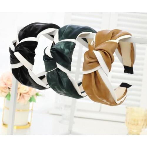 PU Leather Knot Tie Hairbands For Women Hair Accessories Print Headband for Girls Crown Flower Headbands Head Wrap