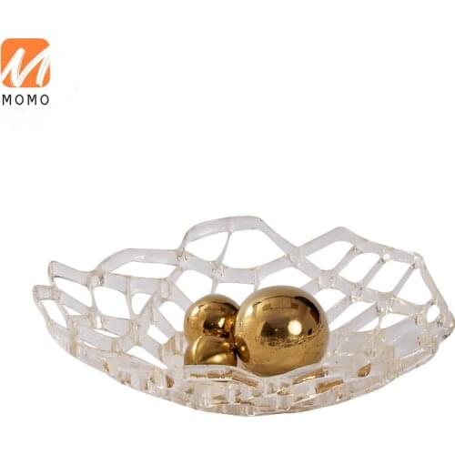 Simple and Light Luxury Transparent Acrylic Hollow out Fruit Plate Fruit Basket Model Room Soft Decorative Ornaments TZ