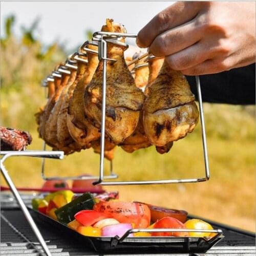 DROPSHIP Stainless Steel Chicken Wing Leg Rack Grill Holder Rack with Drip Pan for BBQ Multi-Purpose Chicken Leg Oven Grill Rack