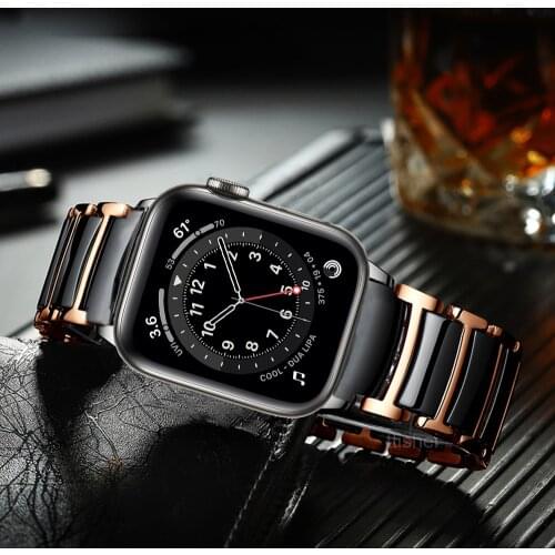 For apple watch 6 band 44mm 40mm se strap series 5 4 luxury Ceramics Stainless Steel Business Bracelet for iwatch 3 42mm 38mm