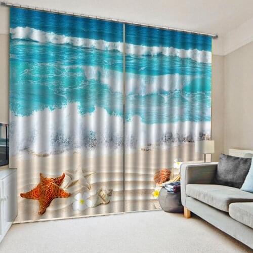 Custom any size photo Window Blackout Luxury 3D Curtains set For Bed room Living room blue beach waves curtains