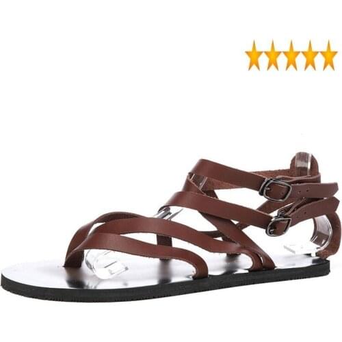 Men Gladiator Sandals Italian Leather Summer Buckle Strap Shoes Fashion 2021 Retro Beach Sandalias Hombre Casual Flat Flip Flops