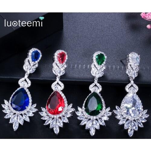 LUOTEEMI Vintage Queen Fancy AAA Cubic Zircon Bridal Long Earrings for Women Quality Luxury Women Accessories Factory Jewelry