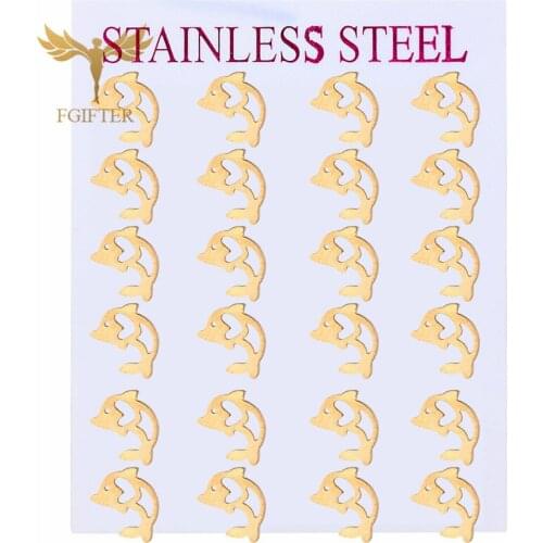 Cute Girls Kids Dolphin Earrings Set Wholesale Hollow Dolphin Design Stainless Steel Stus Kids Jewellery 12 Paris Sets
