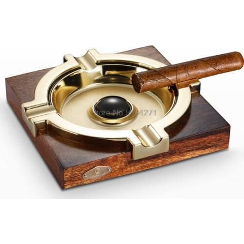 Cigar ashtray metal large double slot ashtray solid wood creative personality ashtray