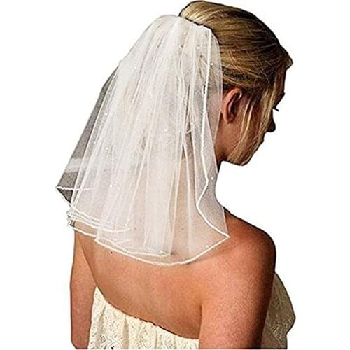 Bridal Wedding Veil Womens Short Vails with Rhinestone Tulle for Bachelorette Party 38cm