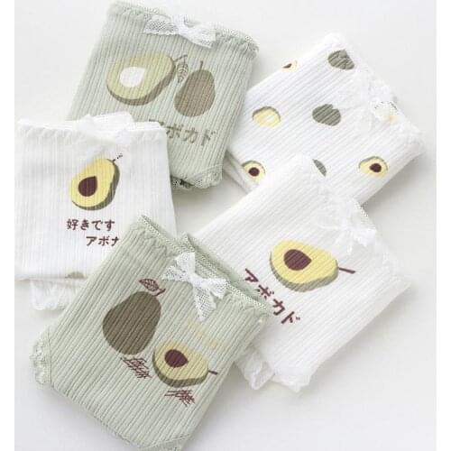 Womens panties gril Avocado Cartoon briefs female cotton underwear lingerie ladies underpants Lace heart pattern woman panty