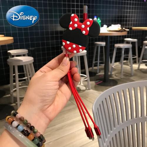 Disney Mickey Mouse Cute One with Three Data Cable Vivo Xiaomi Apple Three-in-one Retractable Fast Charging Cable Universal