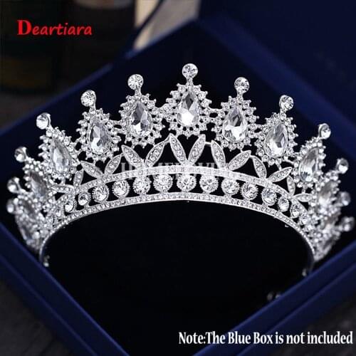 Deartiara Vintage Silver Baroque Tiara for Queen Bride Crystal Crowns Bridal Wedding Fashion Hair Jewelry Wedding Accessories