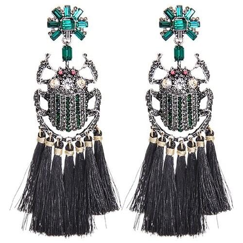 Vintage Insect Black Rope Tassel Chafer Pendant Statement Drop Earrings For Halloween 2021 New Design Jewelry Wholesale Bulk