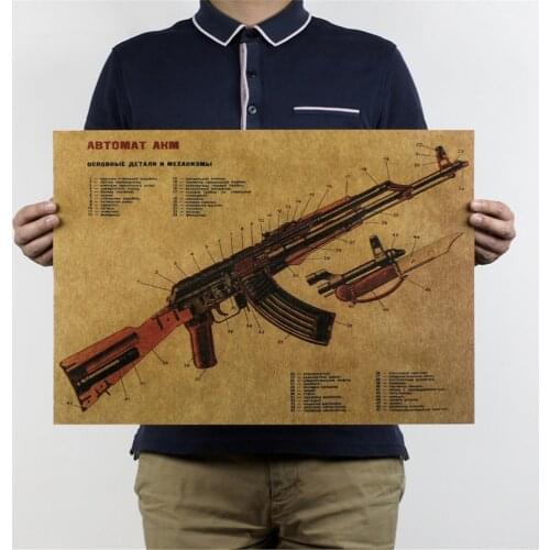 51.5*36cm Vintage Poster AK-47 Kraft Paper Paint Retro Wall Sticker Living Room Art Crafts Maps Bar Home Decor