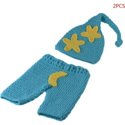 Newborn Baby Crochet Knit Moon Stars Style Hat Pants Photo Photography Props Girls Boys Cap Clothes Outfits 69HE