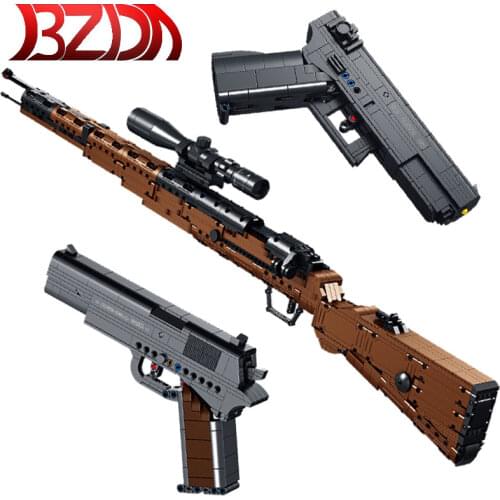BZDA High-Tech Kar98k Parade Rifle M1911 Automatic Pistol Building Blocks 98K Sniper Rifle Military Gun Sight Bricks Kids Toys