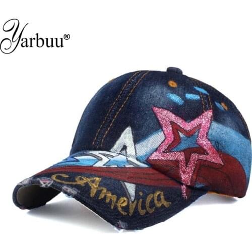 [YARBUU] 2017 new fashion high quality star USA flag painting jean materialv baseball cap Adjustable Casual Snapback hat cap