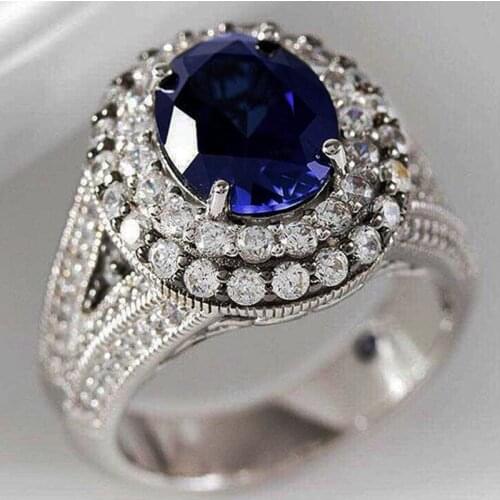 YSDLJG Noble Blue CZ Women Vintage Rings Retro Party Female Accessories Full Cubic Zirconia Gorgeous Ring Gift Ladies Jewelry