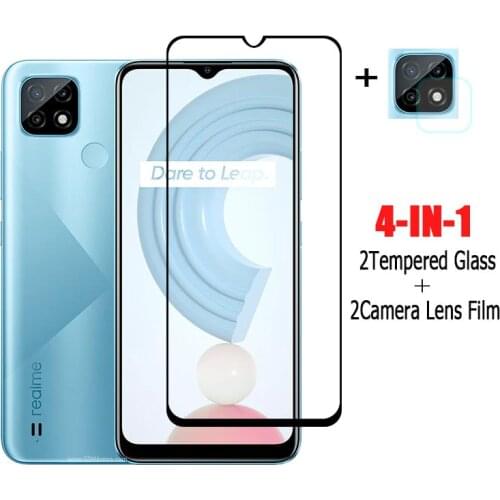 Full Glue Glass For Realme C21 Glass For Realme C21 C20 C25 C15 C11 C12 Screen Protector Camera Len film For Realme C21