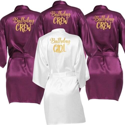 Birthday Girl&Birthday Crew Robe Female Satin Women Pajamas Birthday Party Favor Ladies Dressing Gift kimono Robes
