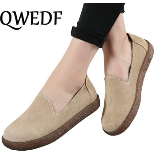 QWEDF Women Suede Leather Flats Shoes Woman Casual Womens Moccasions 2019 New Soft Slip On Comfy Loafers Ladies Shoes XC-36