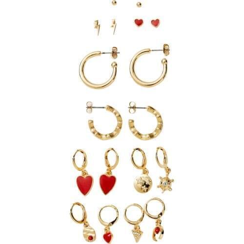 Heart motif womens sparkling earrings metallic gold color lacquered plated new season quality enameled earrings jewelry set